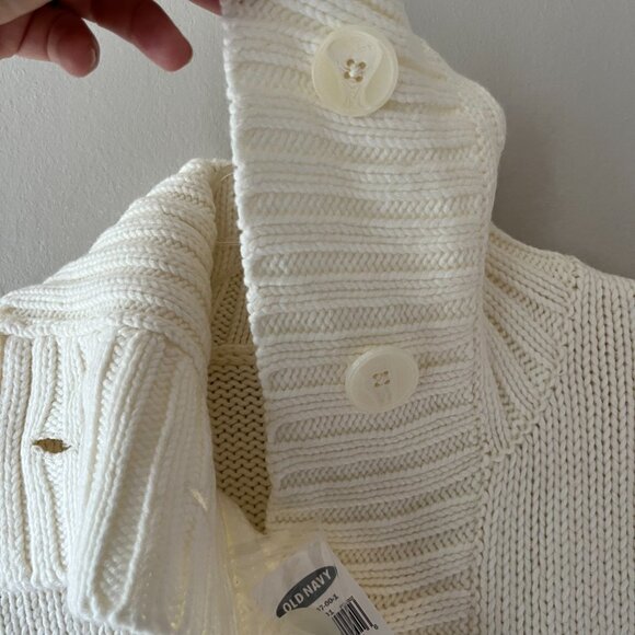 Old Navy Sz S Oversized Funnel Neck Rib Knit Cream Sweater Coat Pockets - Picture 5 of 8